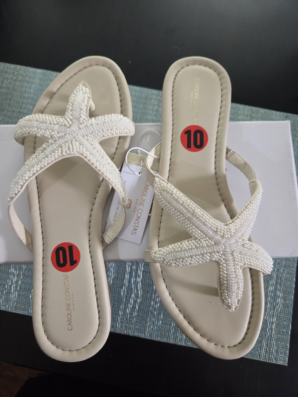 New Caroline Constas Cream Beaded Starfish Sandal Slides